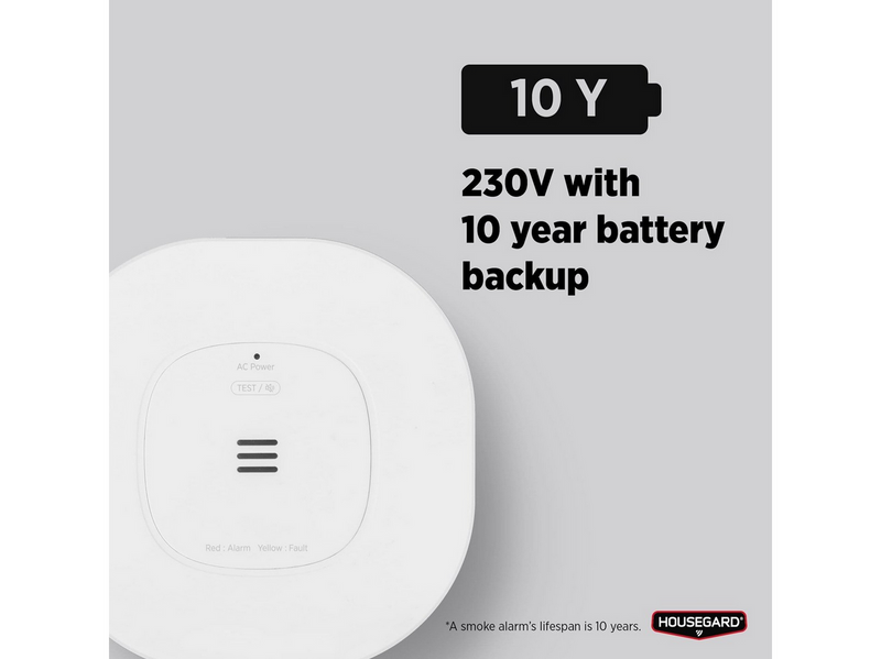 Housegard Luma 230V smoke alarm, incl. 10-year battery