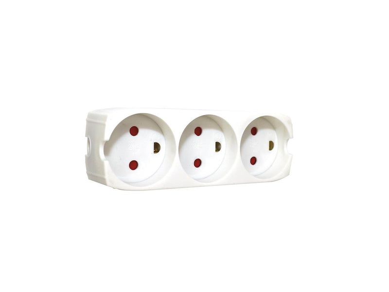 Gripo Socket with 3 outlets and earth, White