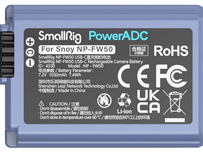 SmallRig 4330 Camera Battery USB-C Rechargable NP-FW50