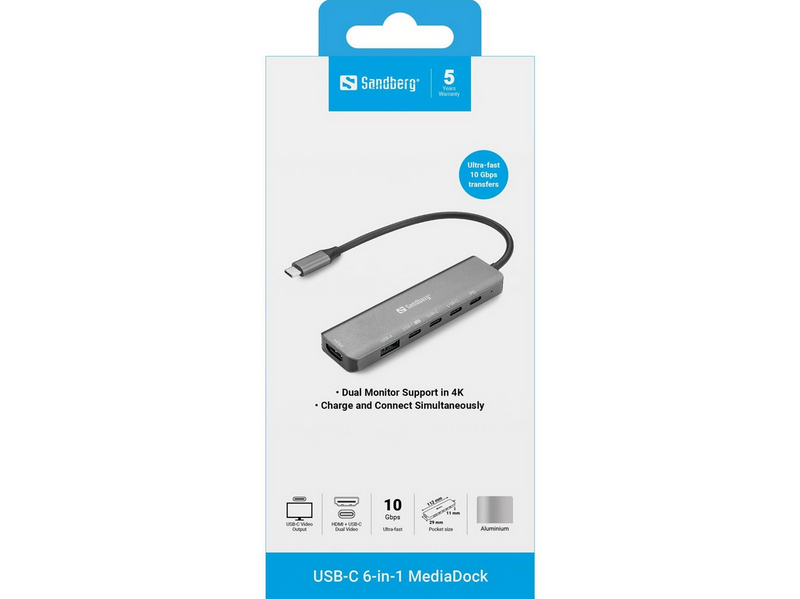 Sandberg USB-C 6-in-1 MediaDock