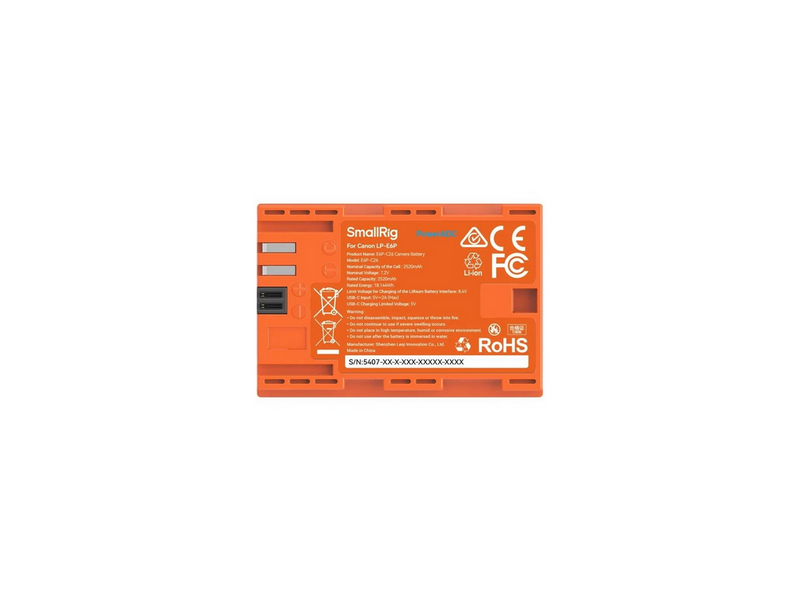 SmallRig 5407 Camera Battery USB-C Rechargeable Canon LP-E6P Orange