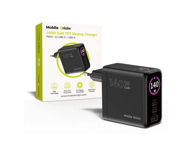 Mobile Origin 140W GaN Display Charger PW21 - 2x USB-C + USB-A