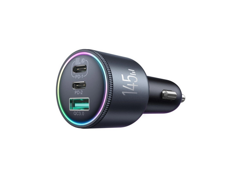 Joyroom JR-CCN07 145W Car Charger 2xUSB-C USB-A + 100W USB-C Cable - Dark Grey