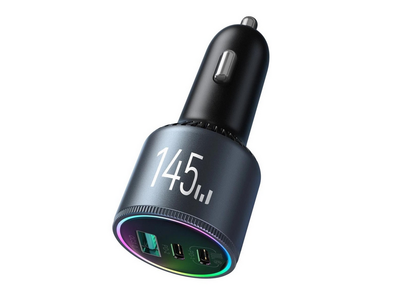 Joyroom JR-CCN07 145W Car Charger 2xUSB-C USB-A + 100W USB-C Cable - Dark Grey