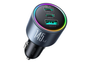 Joyroom JR-CCN07 145W Car Charger 2xUSB-C USB-A + 100W USB-C Cable - Dark Grey