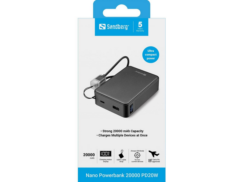 Sandberg Nano Powerbank 20000 PD20W - 20000 mAh