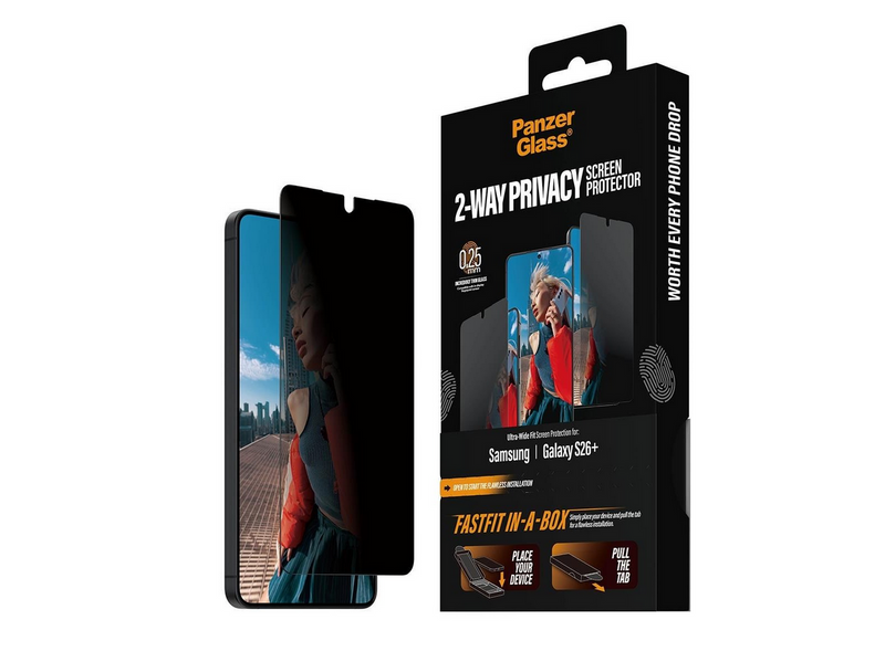 PanzerGlass 2-Way Privacy Screen Protector Samsung Galaxy S26+ | Ultra-Wide Fit w. FASTFIT IN-A-BOX