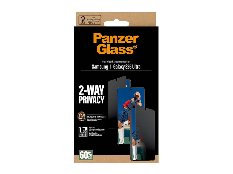 PanzerGlass 2-Way Privacy Screen Protector Samsung Galaxy S26 Ultra | Ultra-Wide Fit w. EasyAligner
