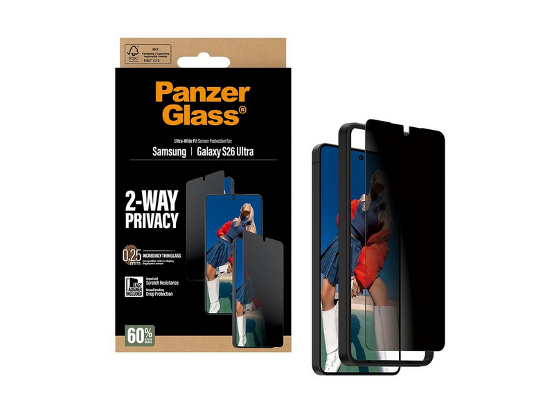 PanzerGlass 2-Way Privacy Screen Protector Samsung Galaxy S26 Ultra | Ultra-Wide Fit w. EasyAligner