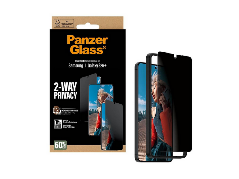 PanzerGlass 2-Way Privacy Screen Protector Samsung Galaxy S26+ | Ultra-Wide Fit w. EasyAligner
