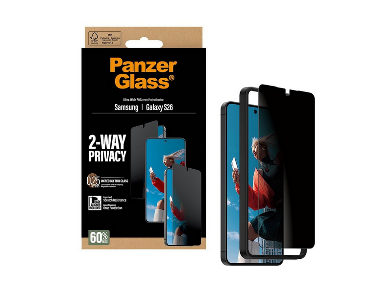 PanzerGlass 2-Way Privacy Screen Protector Samsung Galaxy S26 | Ultra-Wide Fit w. EasyAligner