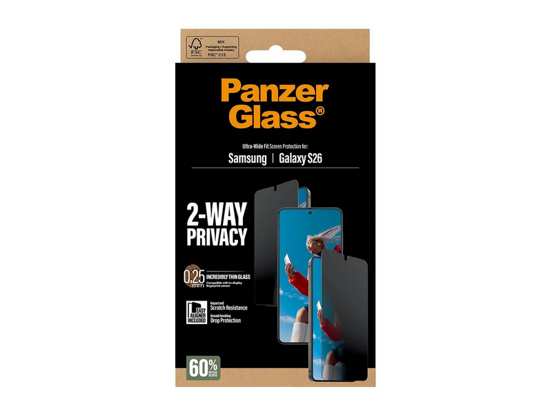 PanzerGlass 2-Way Privacy Screen Protector Samsung Galaxy S26 | Ultra-Wide Fit w. EasyAligner