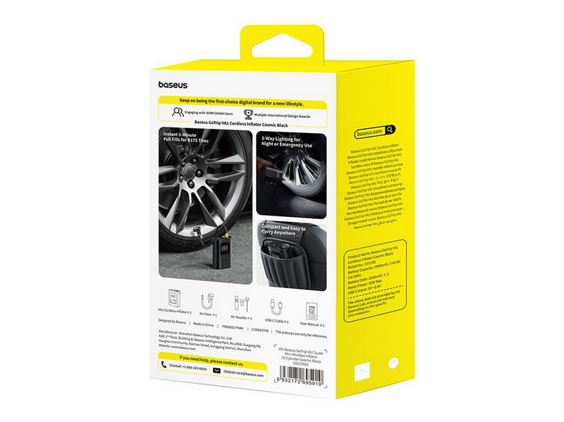 Baseus GoTrip VA1 Super Mini Wireless Air Compressor with 3 Tips - Black