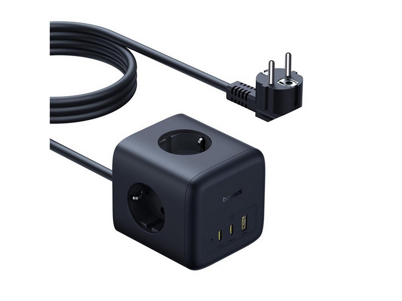 Baseus EnerFill FA11 67W Power Strip USB-A + USB-C Cube + 3 x EU Socket 1.5m - Black