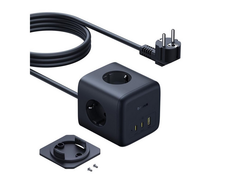 Baseus EnerFill FA11 67W Power Strip USB-A + USB-C Cube + 3 x EU Socket 1.5m - Black