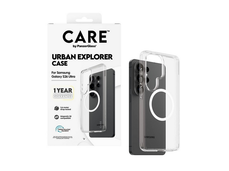 CARE by PanzerGlass Urban Explorer Case Transparent w. White Qi Samsung Galaxy S26 Ultra