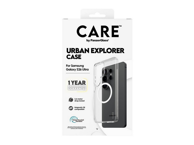 CARE by PanzerGlass Urban Explorer Case Transparent w. White Qi Samsung Galaxy S26 Ultra