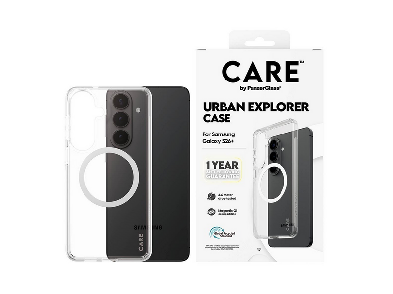 CARE by PanzerGlass Urban Explorer Case Transparent w. White Qi Samsung Galaxy S26+
