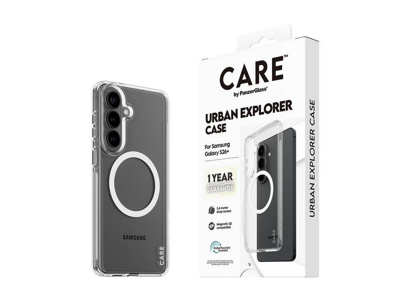 CARE by PanzerGlass Urban Explorer Case Transparent w. White Qi Samsung Galaxy S26+