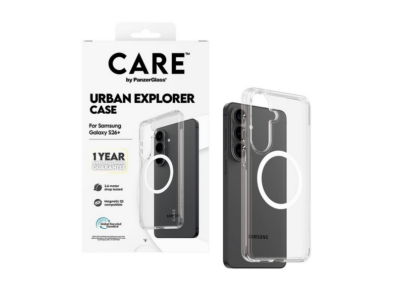 CARE by PanzerGlass Urban Explorer Case Transparent w. White Qi Samsung Galaxy S26+