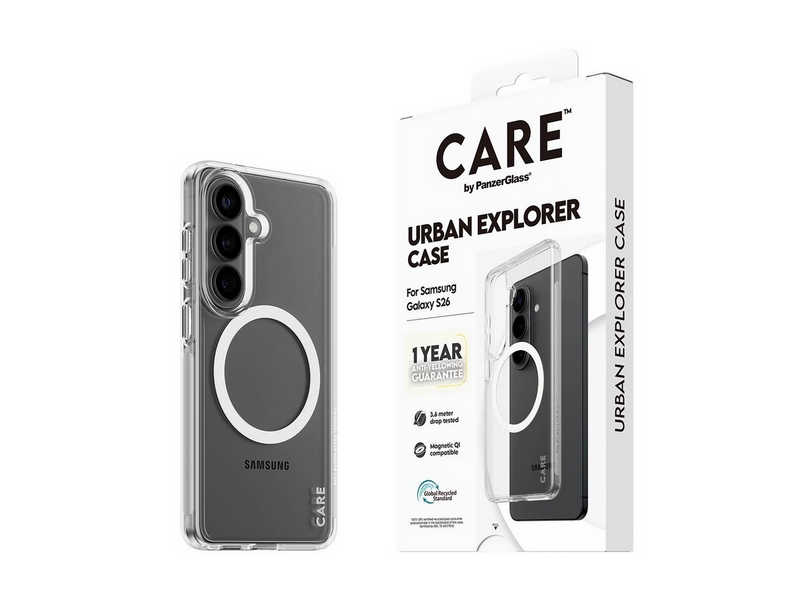 CARE by PanzerGlass Urban Explorer Case Transparent w. White Qi Samsung Galaxy S26