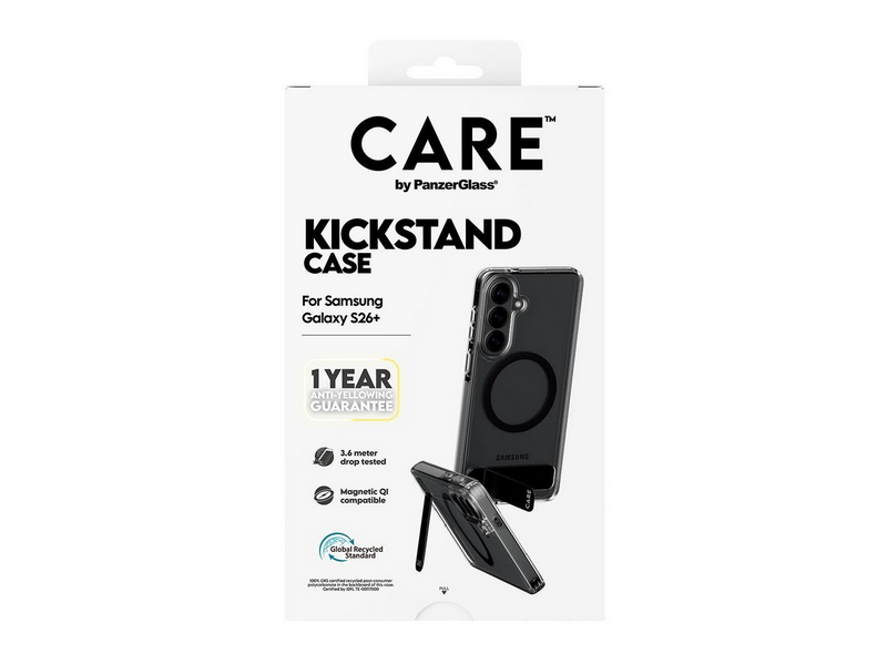 CARE by PanzerGlass Urban Explorer Case Transparent w. Black Kickstand & Qi Samsung Galaxy S26+