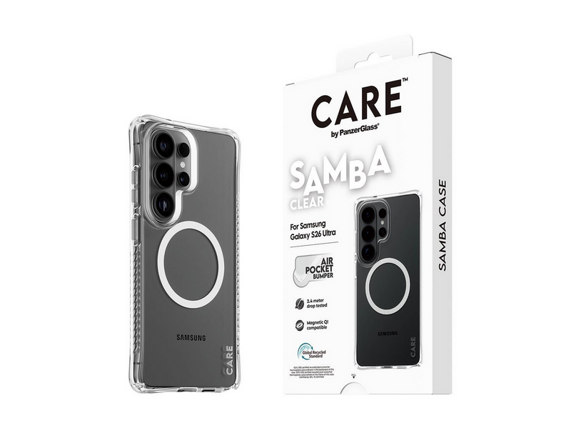 CARE by PanzerGlass Samba Case Transparent w. White Qi Samsung Galaxy S26 Ultra