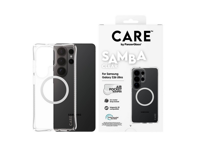 CARE by PanzerGlass Samba Case Transparent w. White Qi Samsung Galaxy S26 Ultra