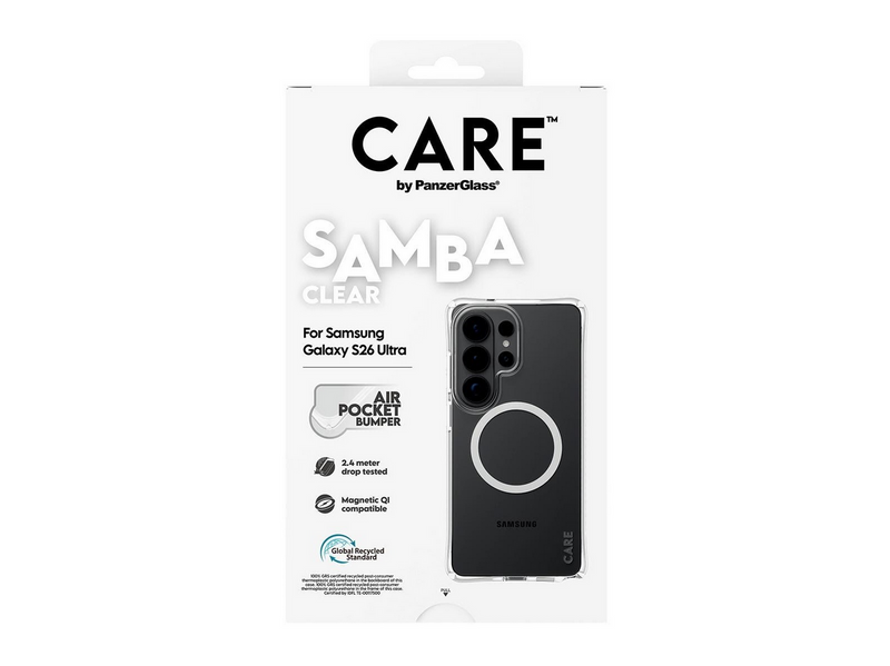 CARE by PanzerGlass Samba Case Transparent w. White Qi Samsung Galaxy S26 Ultra