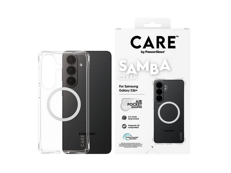 CARE by PanzerGlass Samba Case Transparent w. White Qi Samsung Galaxy S26+