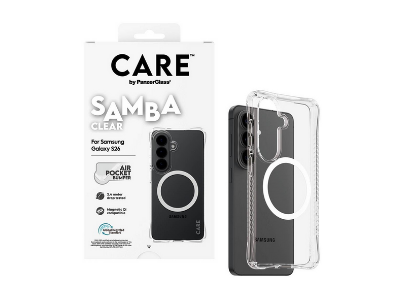 CARE by PanzerGlass Samba Case Transparent w. White Qi Samsung Galaxy S26