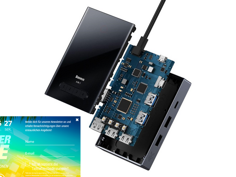 Baseus PioneerJoy 8-in-1 USB-C hub HDMI 4K@60Hz + HDMI 4K@30Hz + DisplayPort 8K@30Hz + VGA + 2 x USB-A 3.0 + 2 x USB-C - gray USB-Hubs