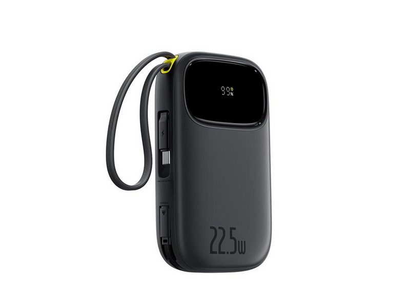 Baseus EnerFill FC31 10000mAh 22.5W Powerbank with Digital Display and 2 Built-in Cables (USB-C + Lightning) - Black - 10000 mAh
