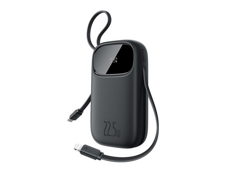 Baseus EnerFill FC31 10000mAh 22.5W Powerbank with Digital Display and 2 Built-in Cables (USB-C + Lightning) - Black - 10000 mAh