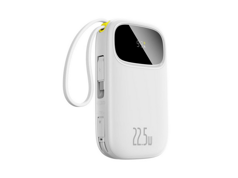 Baseus EnerFill FC31 20000mAh 22.5W Powerbank with Digital Display and 2 Built-in Cables (USB-C + Lightning) - White - 20000 mAh