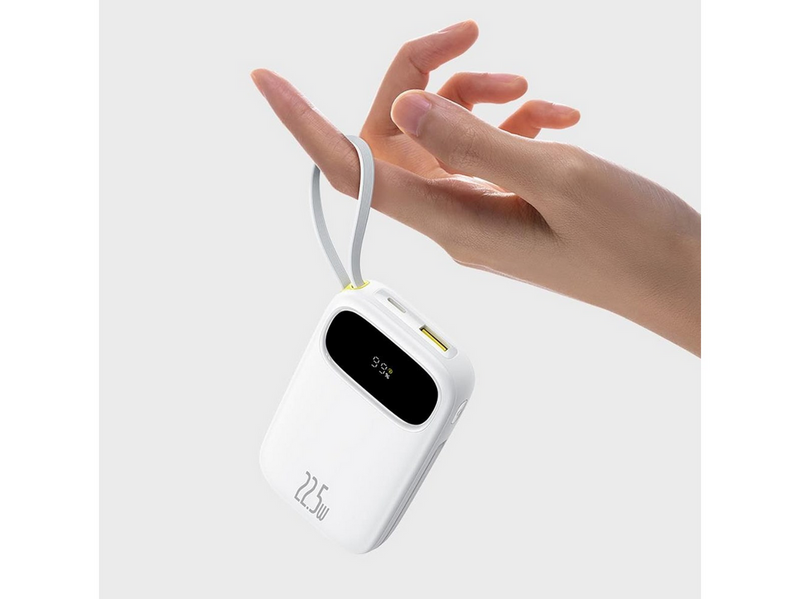 Baseus EnerFill FC31 20000mAh 22.5W Powerbank with Digital Display and 2 Built-in Cables (USB-C + Lightning) - White - 20000 mAh