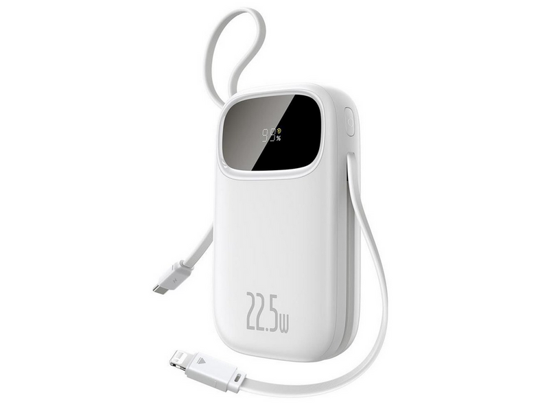 Baseus EnerFill FC31 20000mAh 22.5W Powerbank with Digital Display and 2 Built-in Cables (USB-C + Lightning) - White - 20000 mAh