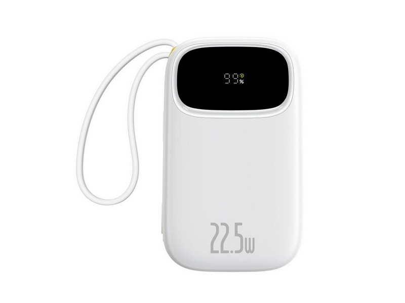 Baseus EnerFill FC31 20000mAh 22.5W Powerbank with Digital Display and 2 Built-in Cables (USB-C + Lightning) - White - 20000 mAh