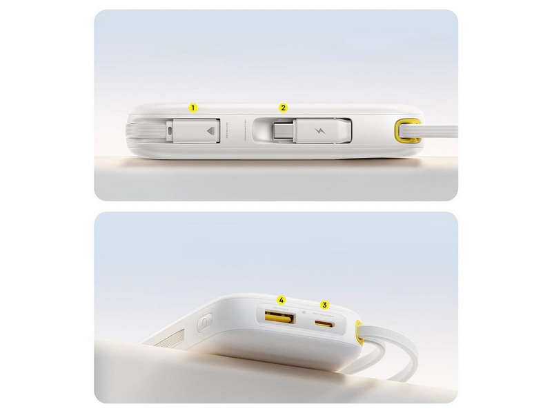 Baseus EnerFill FC31 20000mAh 22.5W Powerbank with Digital Display and 2 Built-in Cables (USB-C + Lightning) - White - 20000 mAh