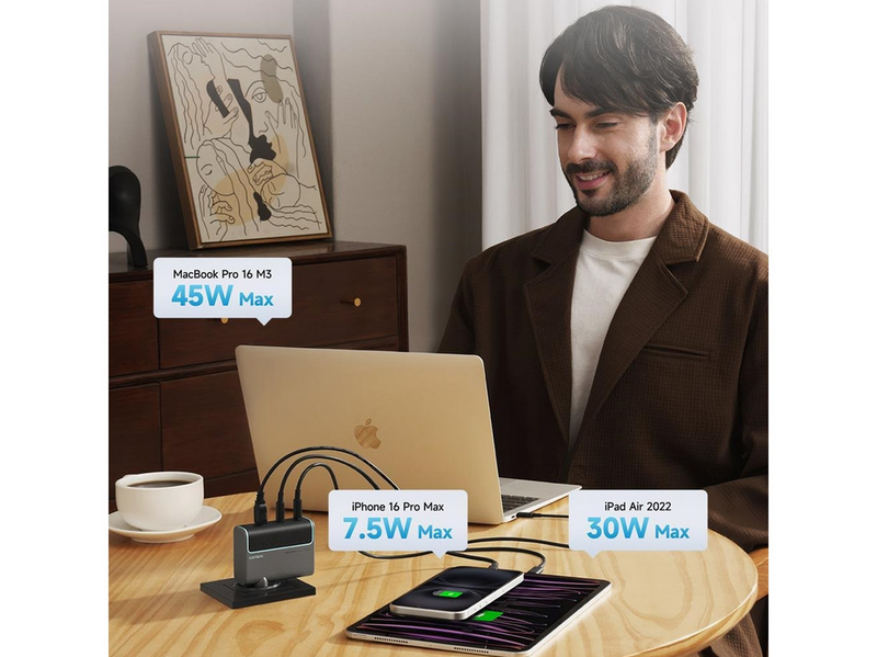 CUKTECH CUKAD1003EUG GaN 100W Wall Charger 2 x USB-C 1 x USB-A with USB-C Cable - Grey