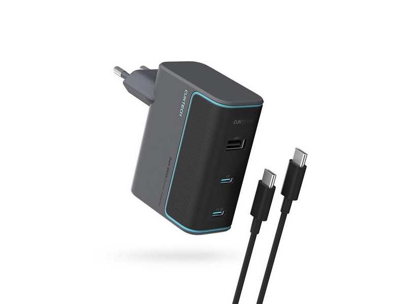 CUKTECH CUKAD1003EUG GaN 100W Wall Charger 2 x USB-C 1 x USB-A with USB-C Cable - Grey
