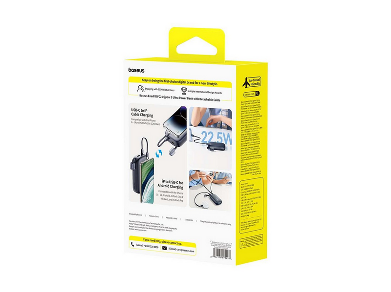 Baseus EnerFill FC21 Qpow 3 Ultra 20000mAh 22.5W Powerbank with Display and Cable Included - Black - 20000 mAh