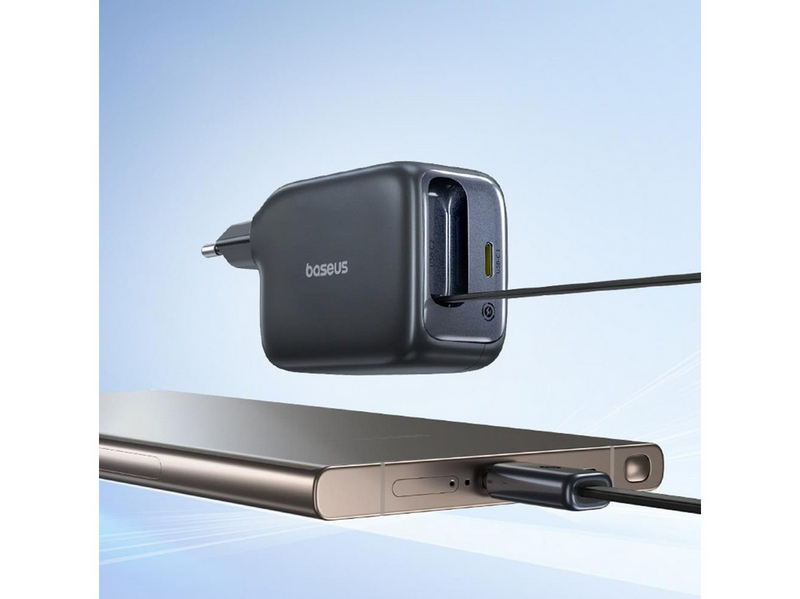 Baseus EnerCore CJ11 45W Wall Charger with USB-C Port and Retractable USB-C Cable - Black