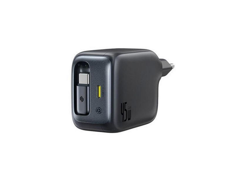 Baseus EnerCore CJ11 45W Wall Charger with USB-C Port and Retractable USB-C Cable - Black