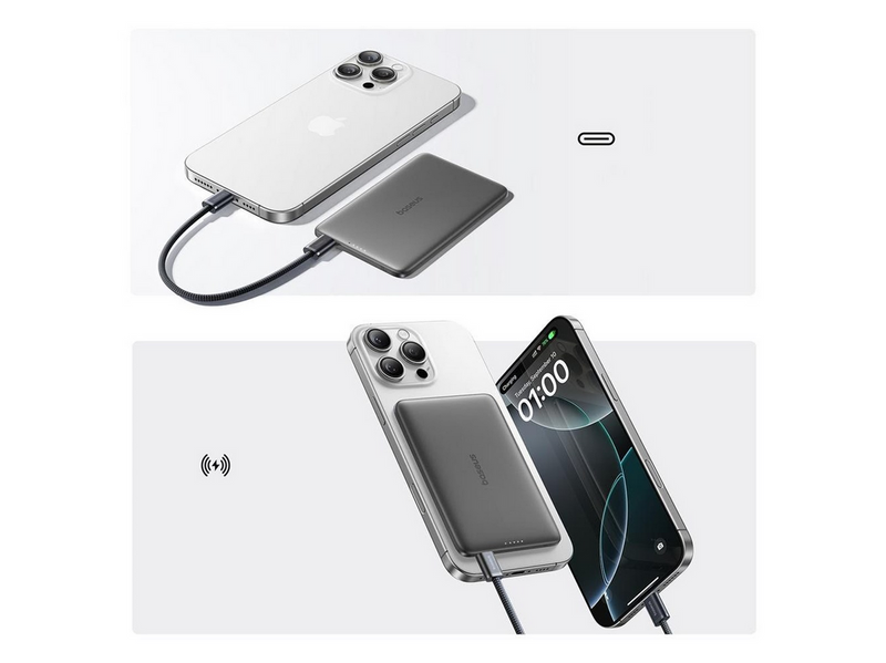Baseus PicoGo AM41 Ultra-Slim 20 W MagSafe Compatible Power Bank with Simple USB-C 60 W 30 cm Cable - 5000 mAh