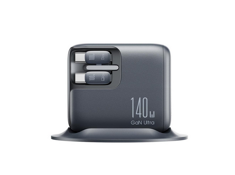 Joyroom Podix JR-TRD01 GaN 140W Desktop Charger with 5 Ports and Dual Retractable Cables - Gray