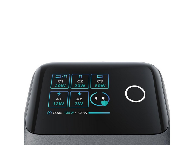 Joyroom Podix JR-TRD01 GaN 140W Desktop Charger with 5 Ports and Dual Retractable Cables - Gray