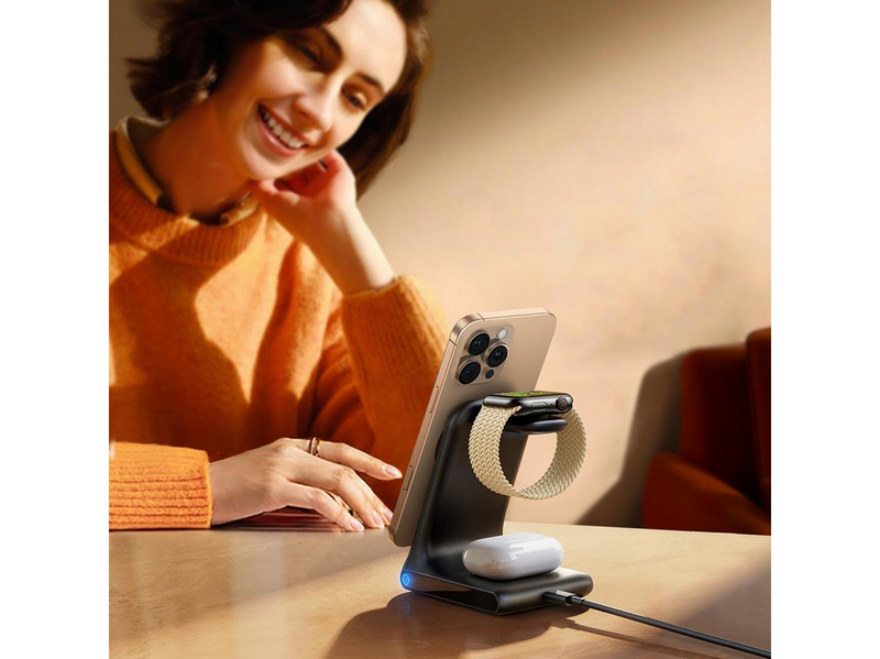 Joyroom JR-W15 Wireless Charger 3 in 1 Charging Station with MagSafe - Black