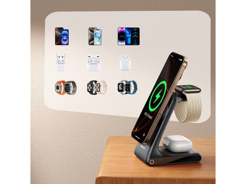 Joyroom JR-W15 Wireless Charger 3 in 1 Charging Station with MagSafe - Black