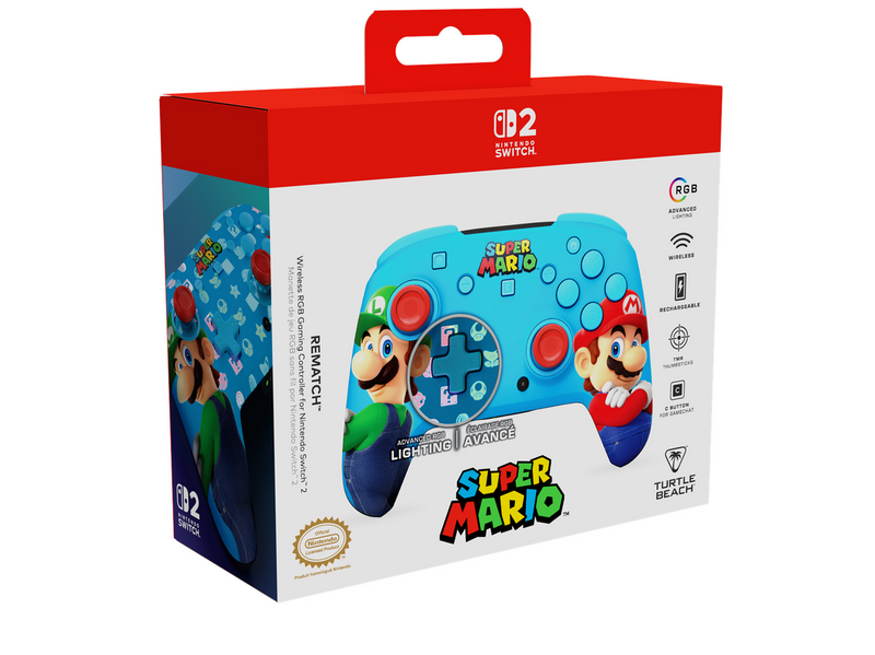 Turtle Beach Rematch RGB Mario & Luigi - Wireless Controller - Nintendo Switch 2
